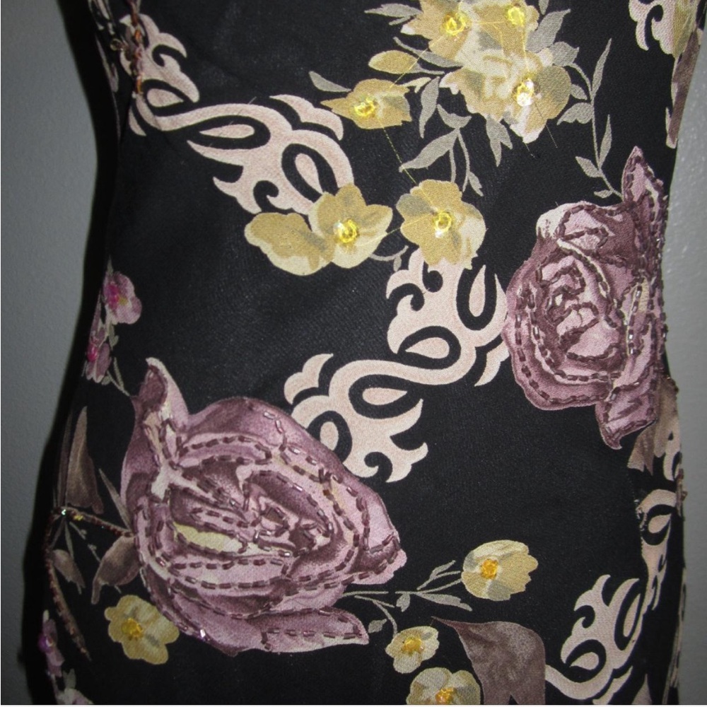 Vintage Eva blue beaded floral maxi dress with matching versatile belt/scarf - Picture 3 of 7